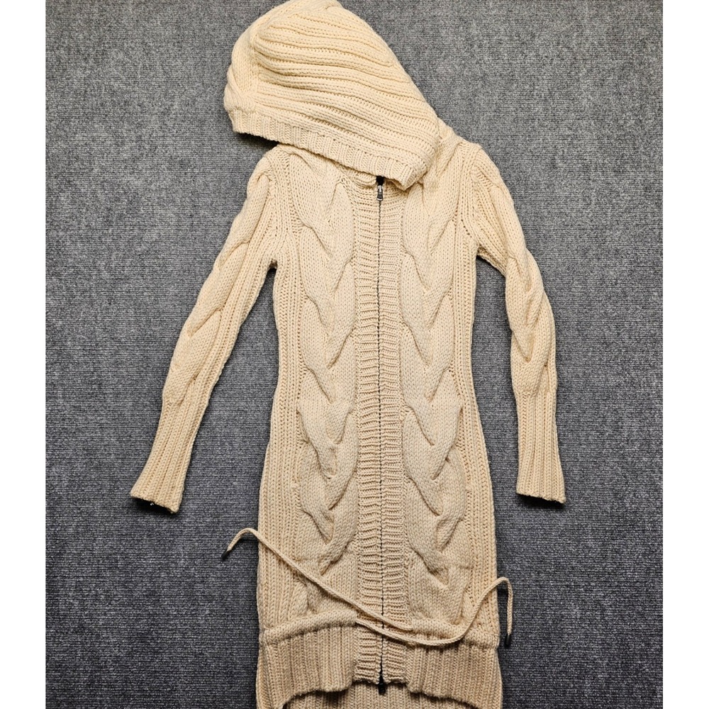 UGG Australia Wool Cable Knit Hooded Zip Up Cardigan Ivory Shearling XS UA98W